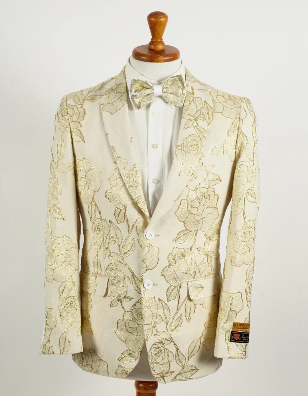 Mens Royal Blue and Gold 2 Button Foil Paisley Tuxedo Blazer