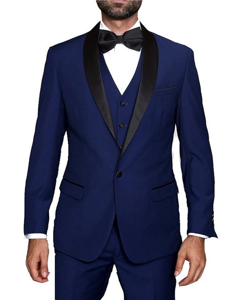 Mens Formal Suit by Statement 3 Piece Sapphire Blue Italian Wool 1 ...