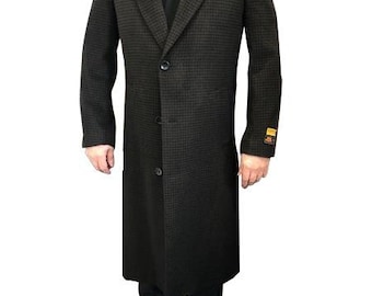 Mens Dress Coat Brown & Black Mixed Tweed ~ Herringbone Houndstooth Cashmere Blend Overcoat