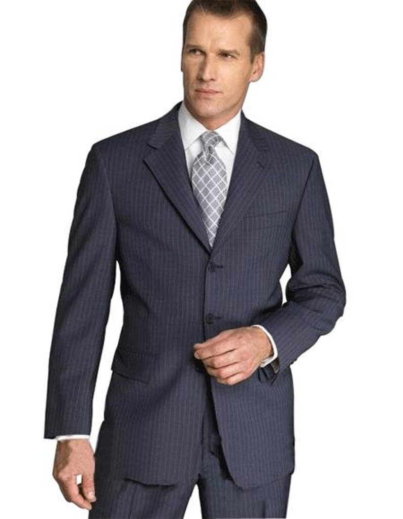 Three Buttons Style Dark Navy Suit With Small Pinstripe - Etsy