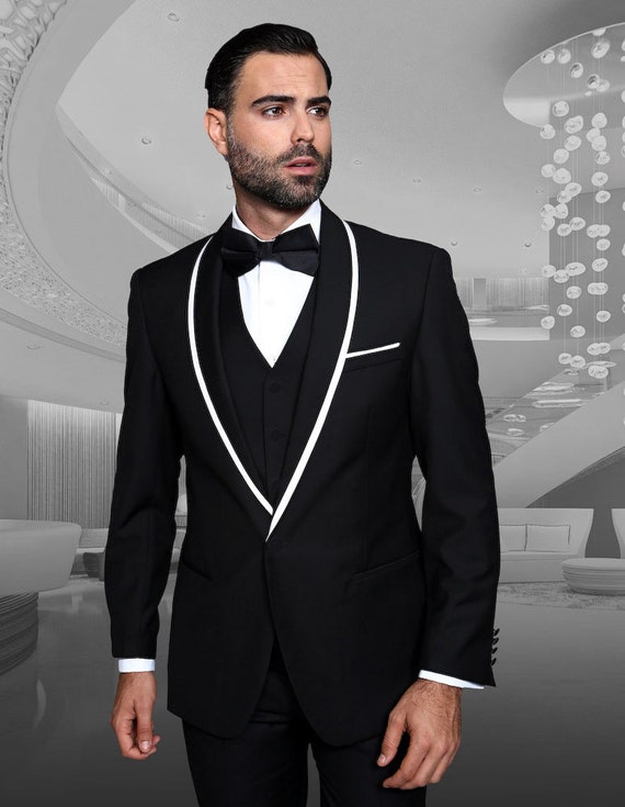 3pc Tailored Fit Tuxedo Suit With Flat Front Pants Including - Etsy