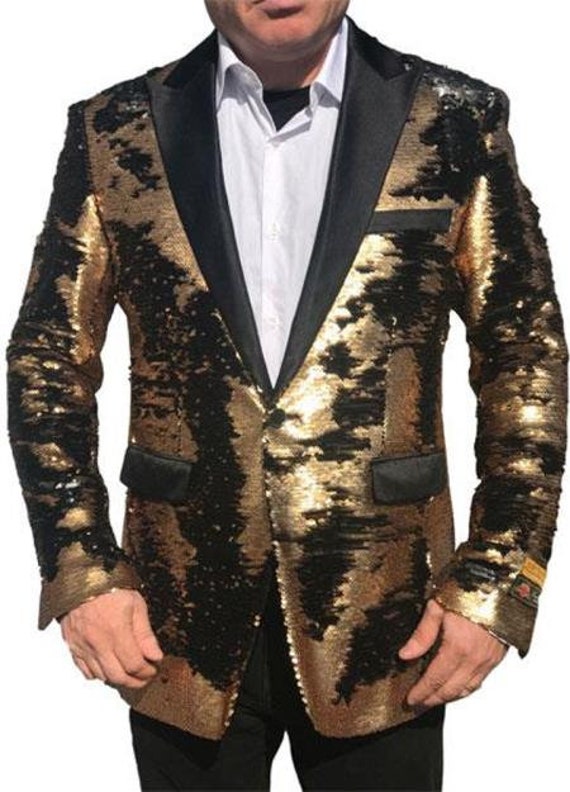 Gold Shiny Black Peak Lapel Paisley Look Fashion Tuxedo Sport | Etsy
