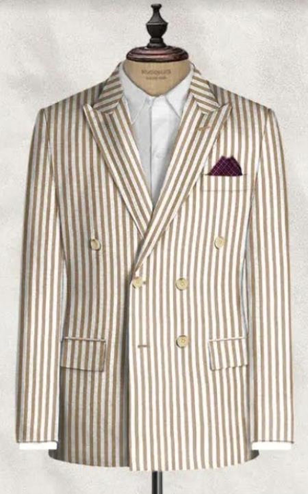 Double Breasted Seersucker Suit Beige Summer Suit Etsy