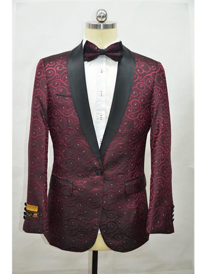 Men's Burgundy Black 2 Toned Paisley Floral Blazer Tuxedo | Etsy