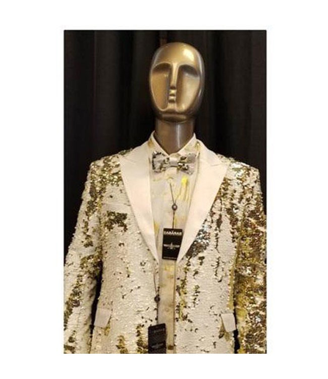 Mens Big and Tall White Gold Sequin Blazer Shiny Fancy Sport Coat