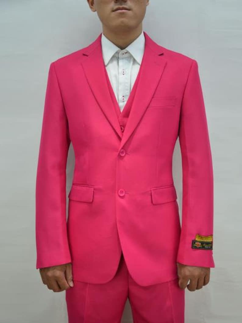 Mens Vested 3 Piece Suit Fuchsia Etsy