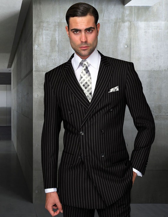 Two Pc Black Bold Pinstripe Double Breasted Suit - Etsy
