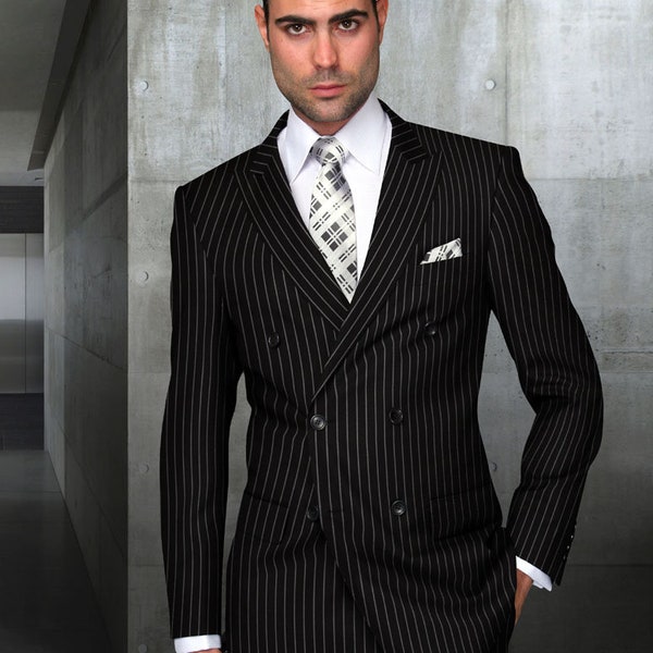 Black Pinstripe Double Breasted Suit - Etsy