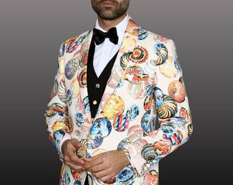 One Button Cream Woven Suit With Black 