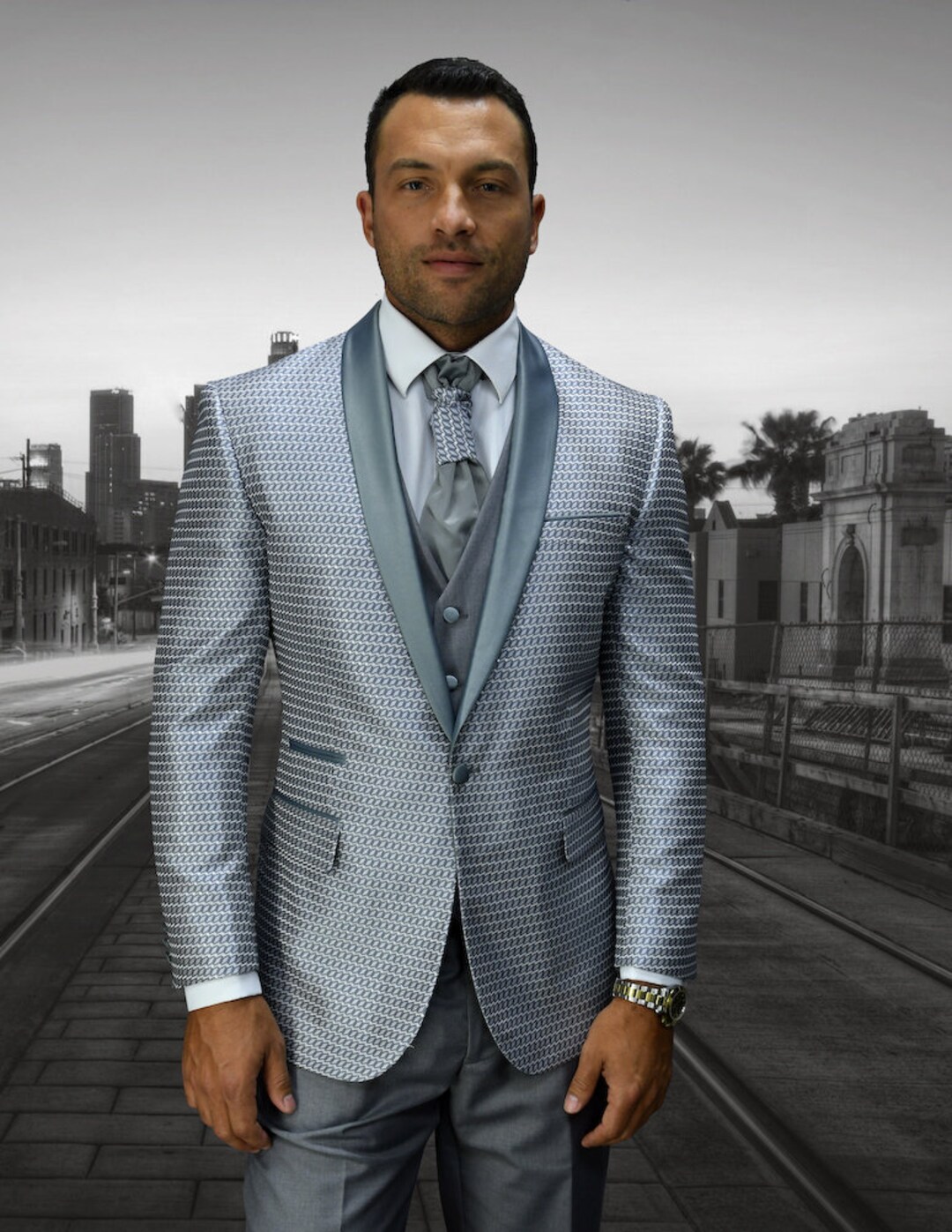 1 Button Mens Silver Tuxedo With Shawl Lapel Modern Fit 3pc Man Suit Etsy