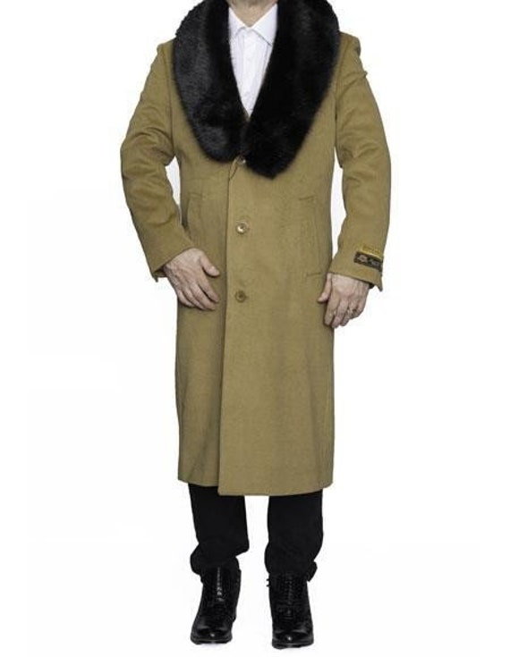 Mens Camel Big and Tall Notch Lapel Overcoat Mens Topcoat Wool Top