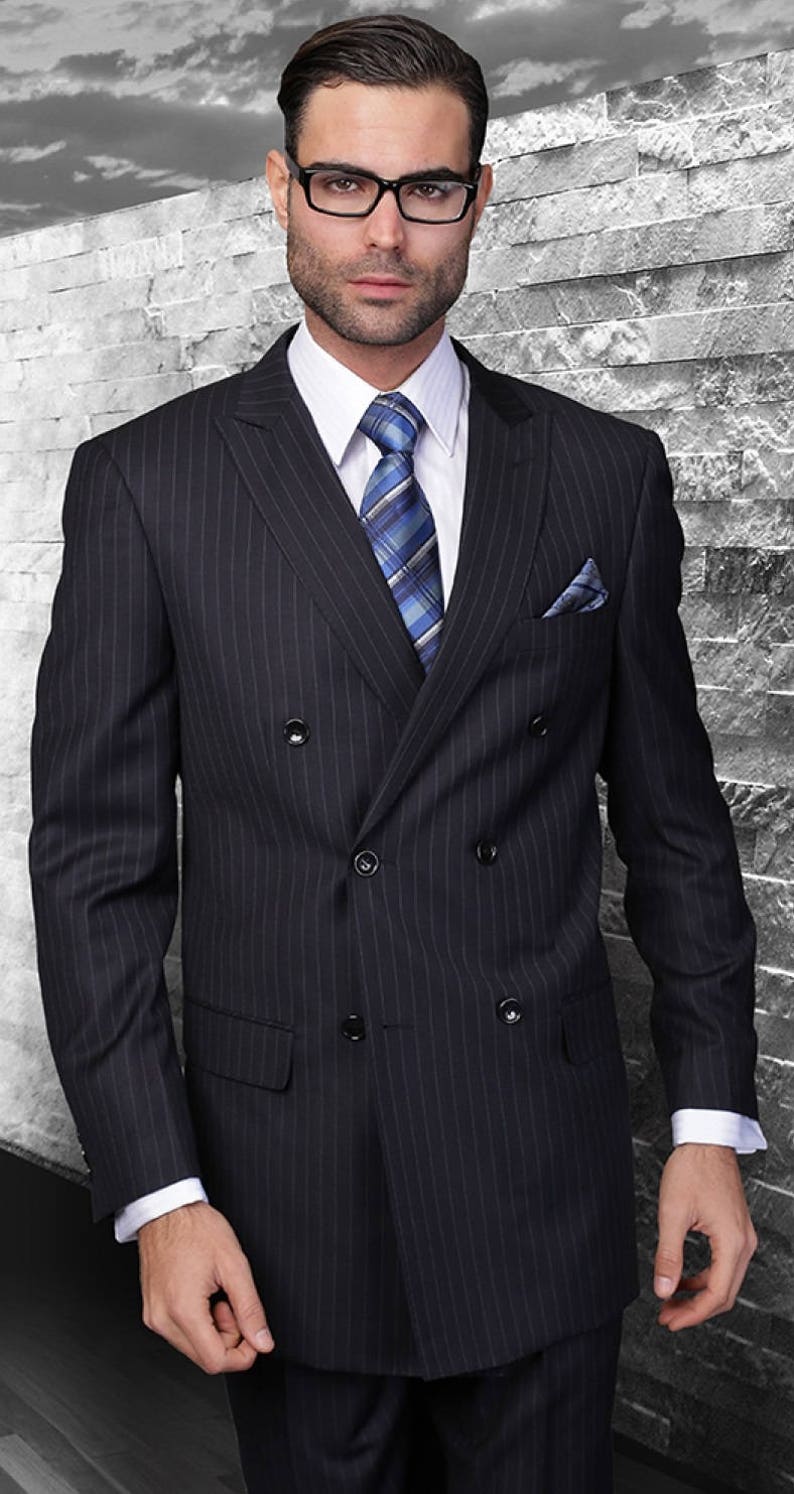 Mens ALBERTO NARDONI Wool Pinstripe Double Breasted Suit Navy | Etsy