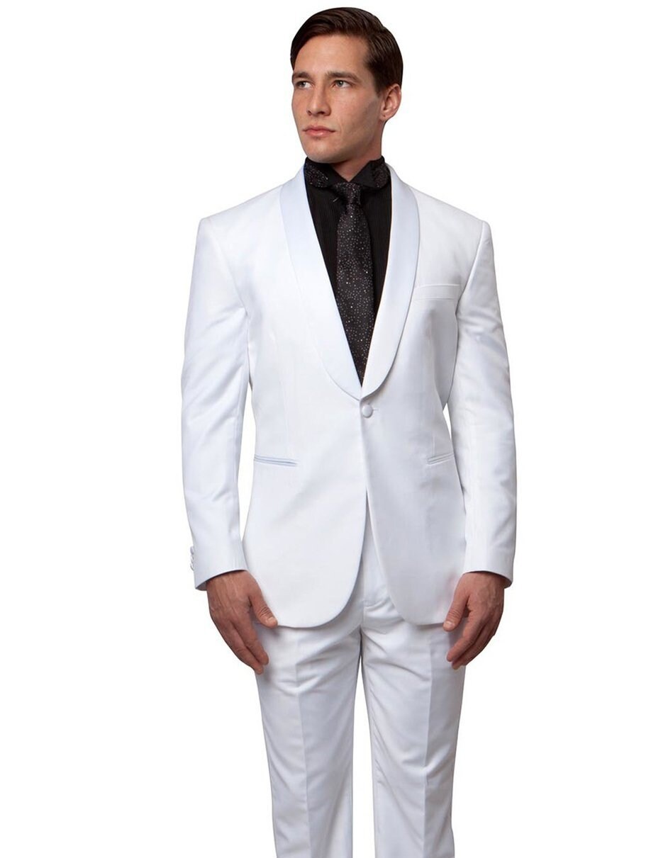 Mens Slim Fit Wool Shawl Tuxedo in White By Alberto Nardoni | Etsy