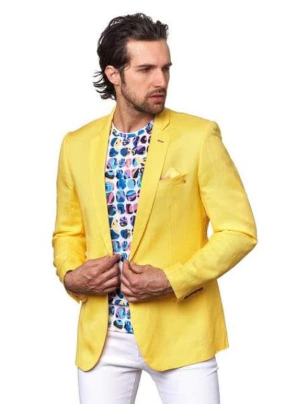 Abrigo deportivo Blazer de lino amarillo para hombre Etsy España