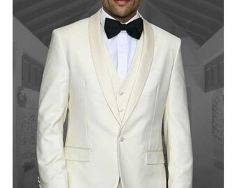 Ivory~Cream~OFF White Tuxedo 2/3 Button Vested 3 Pieces Vested Pleated Pants