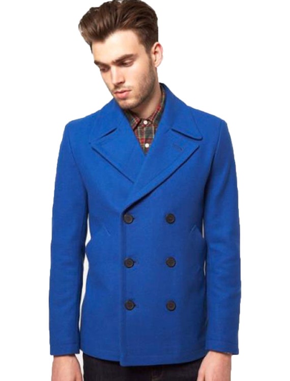 Royal blue peacoat clearance mens