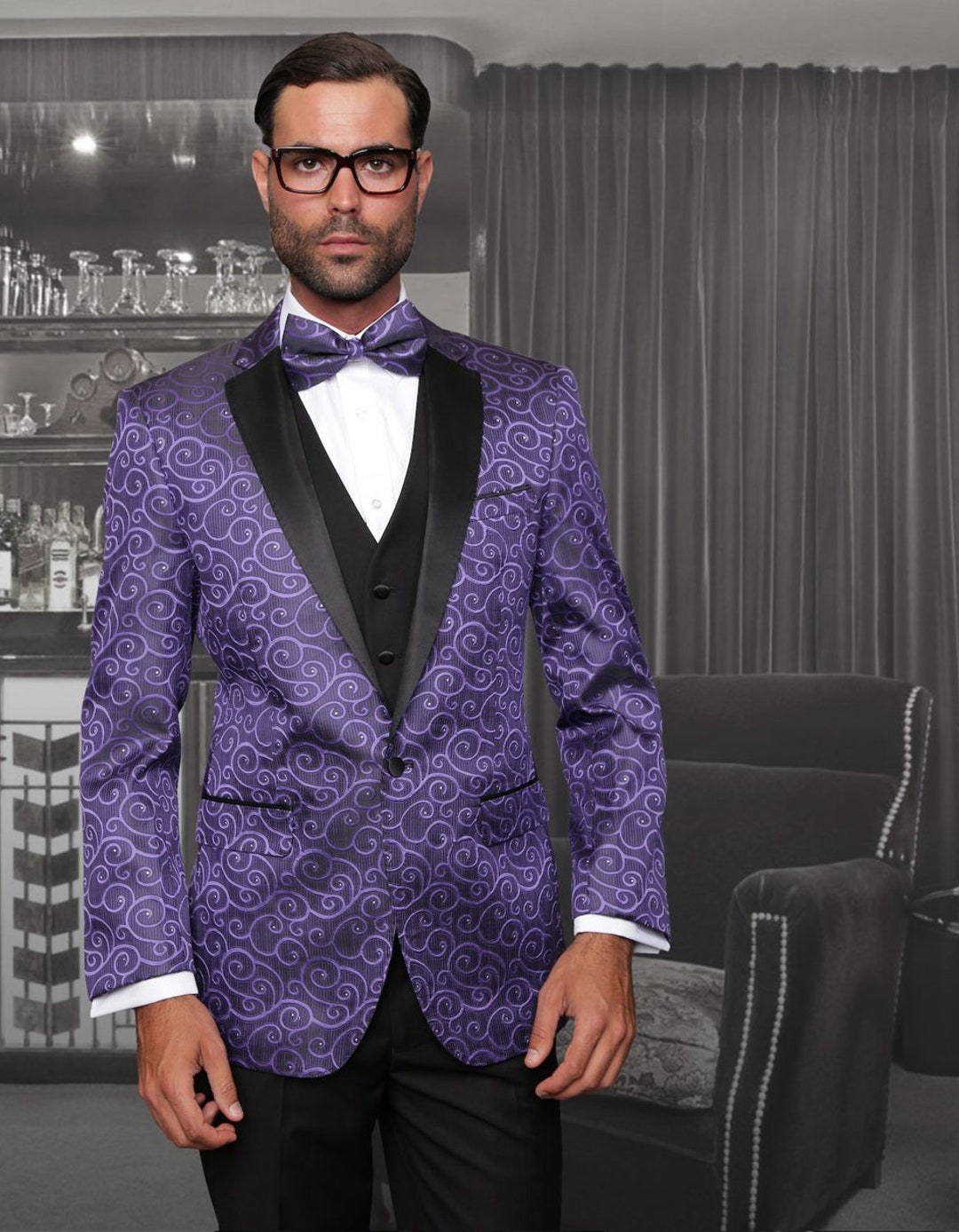 Mens Swirl Paisley Tuxedo in Purple & Black - Etsy