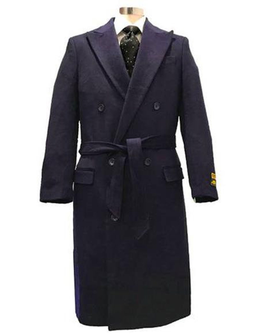 Mens Dress Coat DB Coat Double Breasted Belted Wool Fabric Full Length