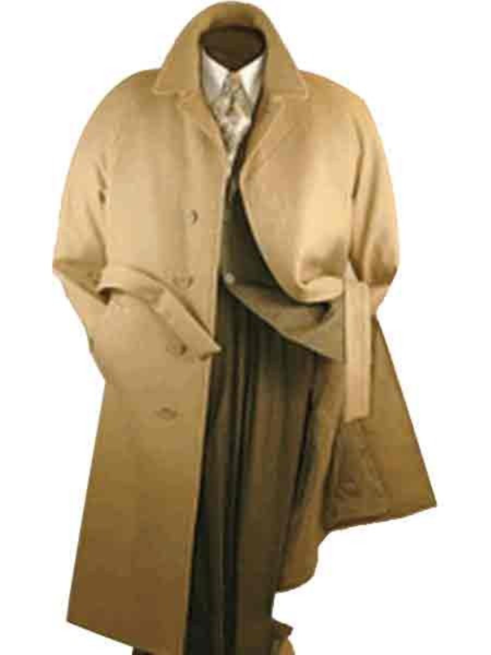 Mens Camel Belted Wool Top Coats Full Length Winter Overcoat Etsy