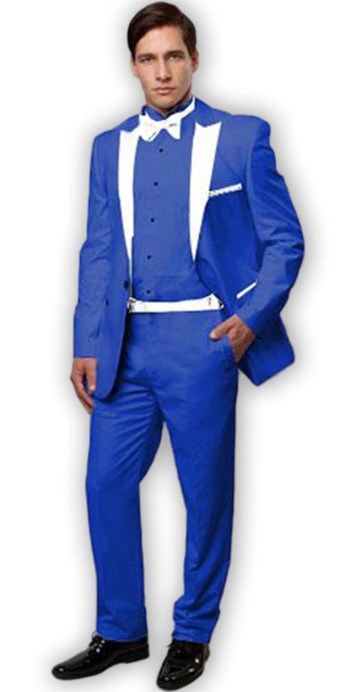 Men's Tuxedo Royal Blue With White Lapel Vested 3 Piece Dress Suits
