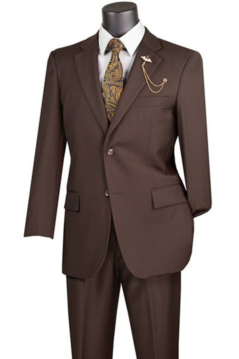 Men's 2 Button Tan ~ Beige Regular Basic Cut Flat Front Pants Three Piece Suit main image 0