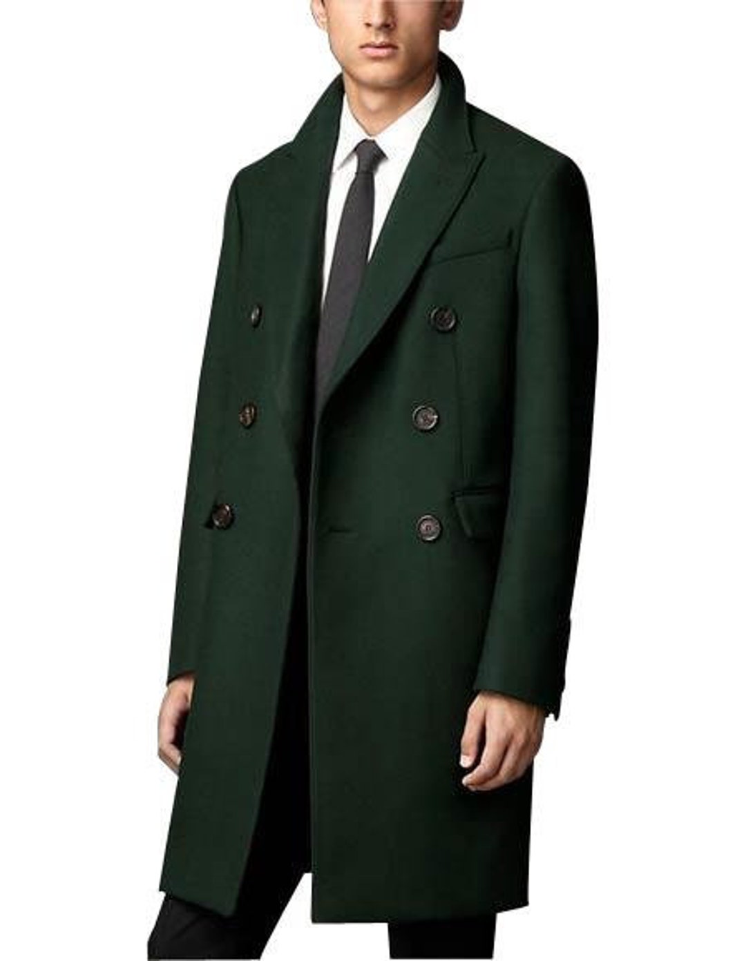 Men's Dress Coat Long 3 Button Peak Lapel Overcoat Olive Etsy
