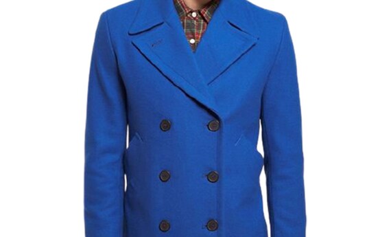 Mens Royal Blue Peacoat Wool Short Coat 