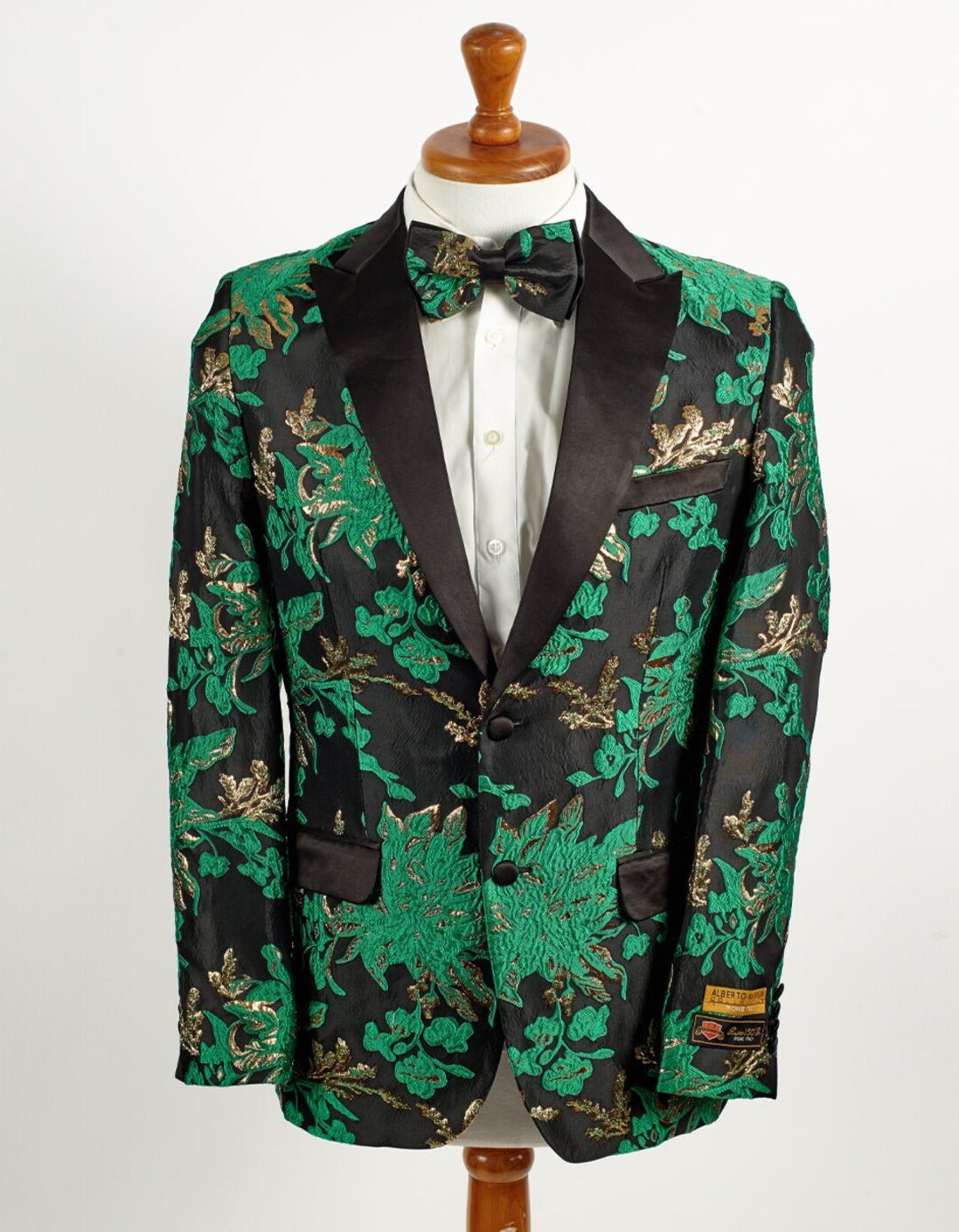 Mens Hunter Green ~ Black 2 Button Floral Paisley Tuxedo main image 0
