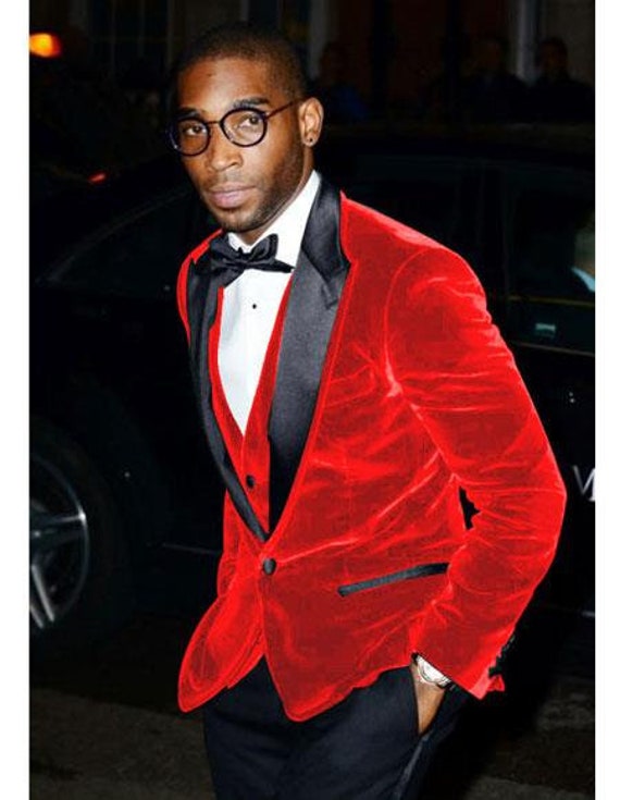 red formal suit