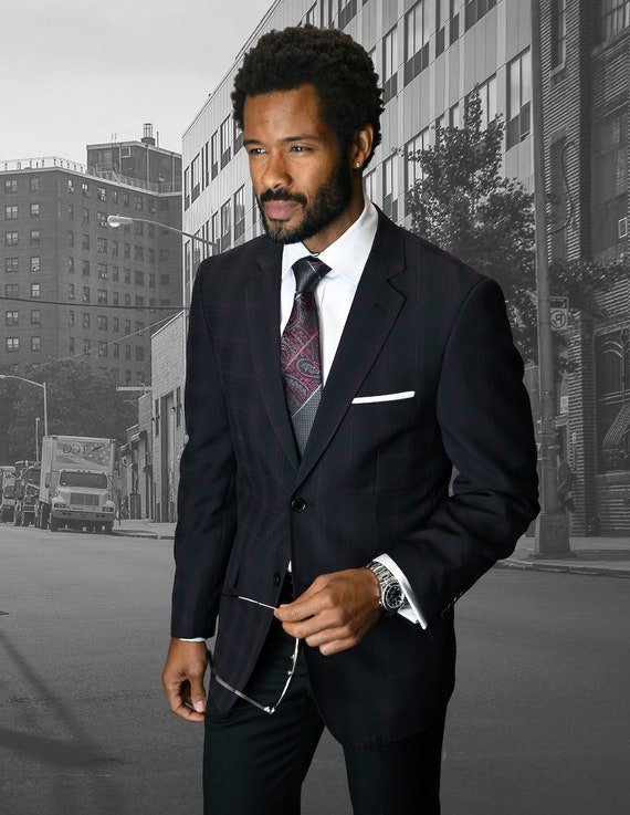Two Button Black and Burgundy Plaid Sport Coat Hand Made Etsy
