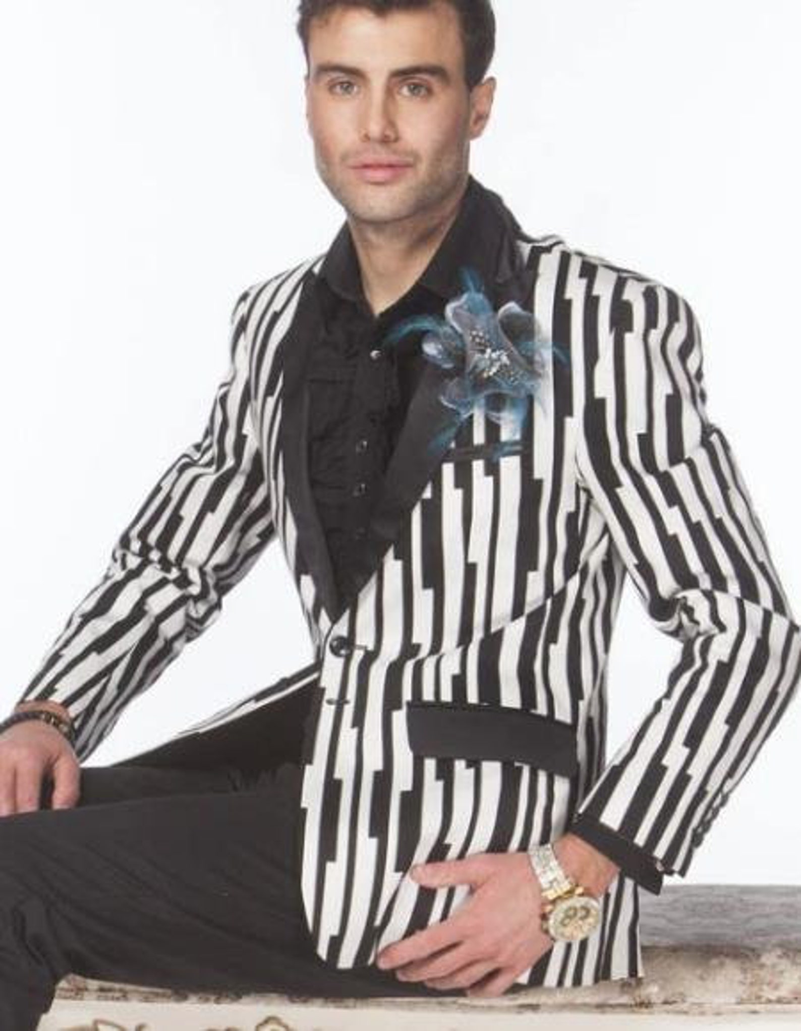 Mens Black and White Pinstripe Blazer Black and White Etsy
