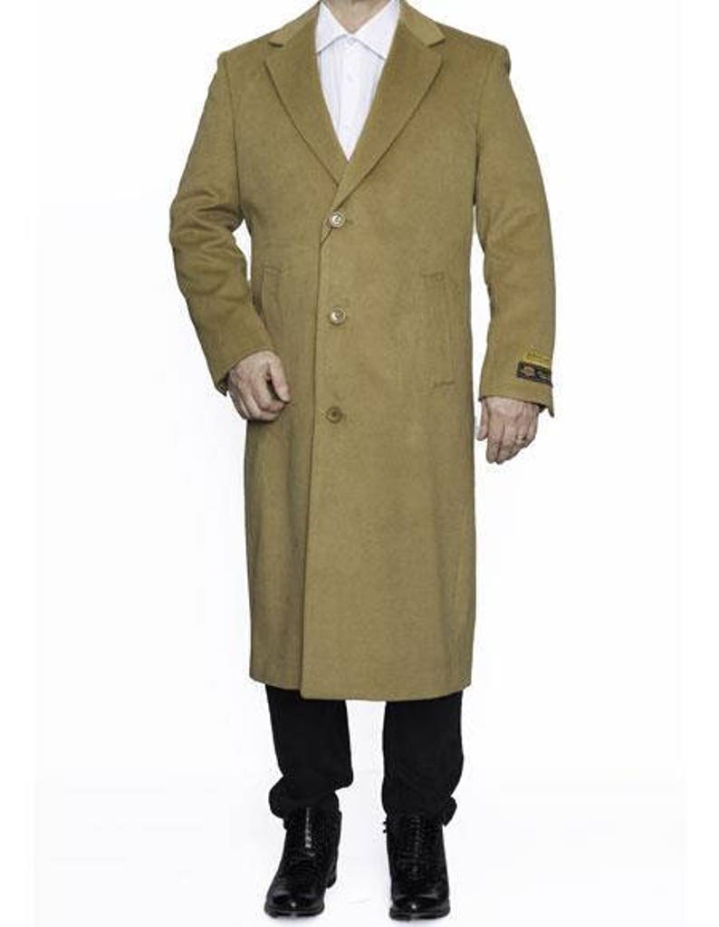 Authentic Mens ALBERTO NARDONI Full Length Camel Wool Overcoat Center Vent New