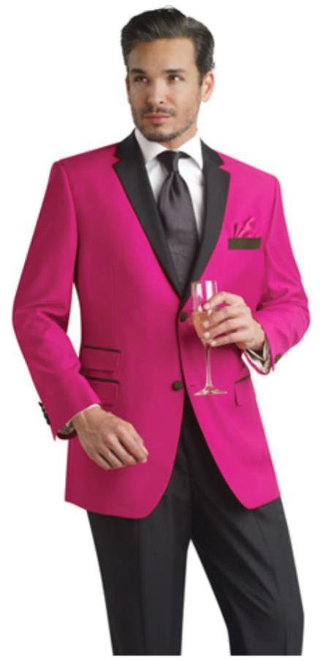 Mens Formal Two Button Notch Party Suit PINK FUCHSIA Tuxedo Etsy
