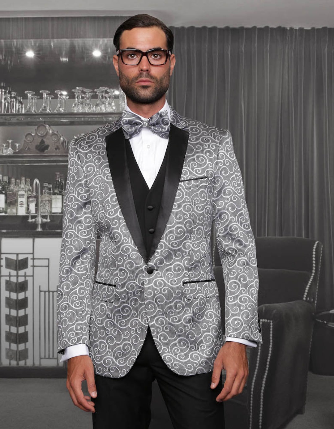 Buy WINTAGE Men's Polyester Cotton Silver Two Piece Suit : Silver