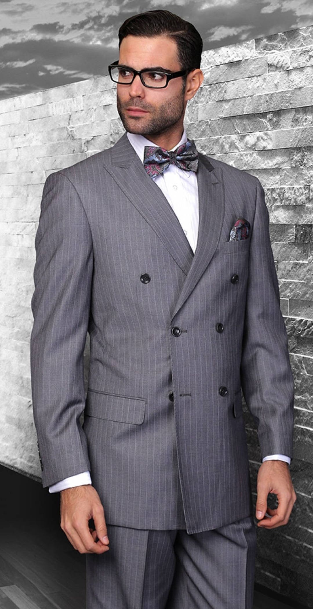 Double breasted grey shop pinstripe suit