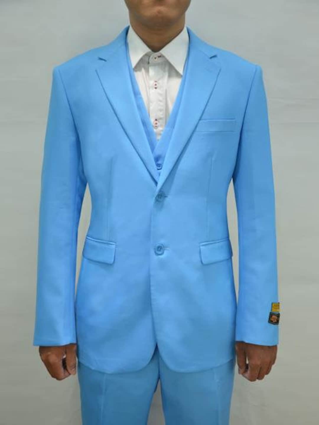 Mens Vested 3 Piece Suit Turquoise Etsy