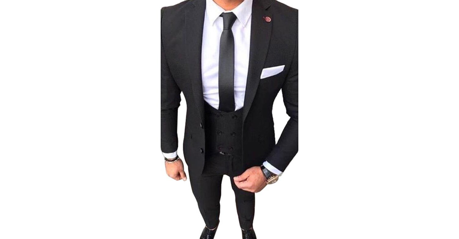 Men's Slim Fit 2 Button Black Suit With Double Breasted Vest White Dress Shirt & Black Tie Etsy