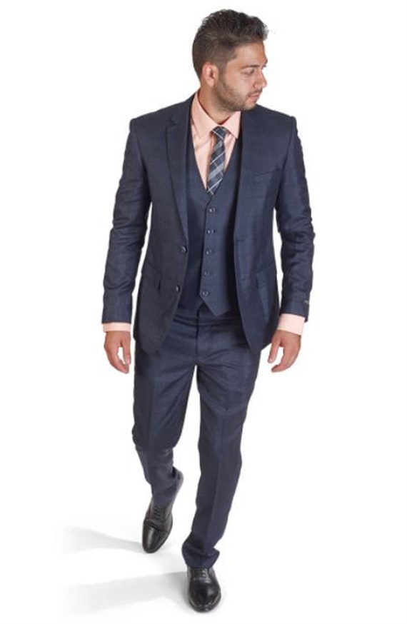 JYDress Mens 3-Piece Notch Lapel Suit Two Button Jacket Blazer
