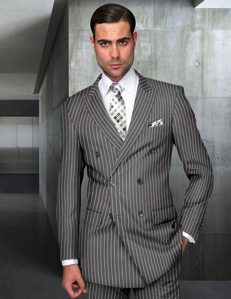 Two Pc Gray Bold Pinstripe Double Breasted Suit - Etsy
