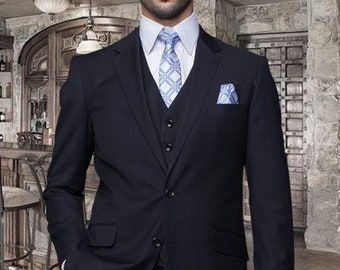 Three Buttons Style suit Dark Gray/Blue Super 150's  Rayon Viscose Italian Fabric Design (One Pleat)