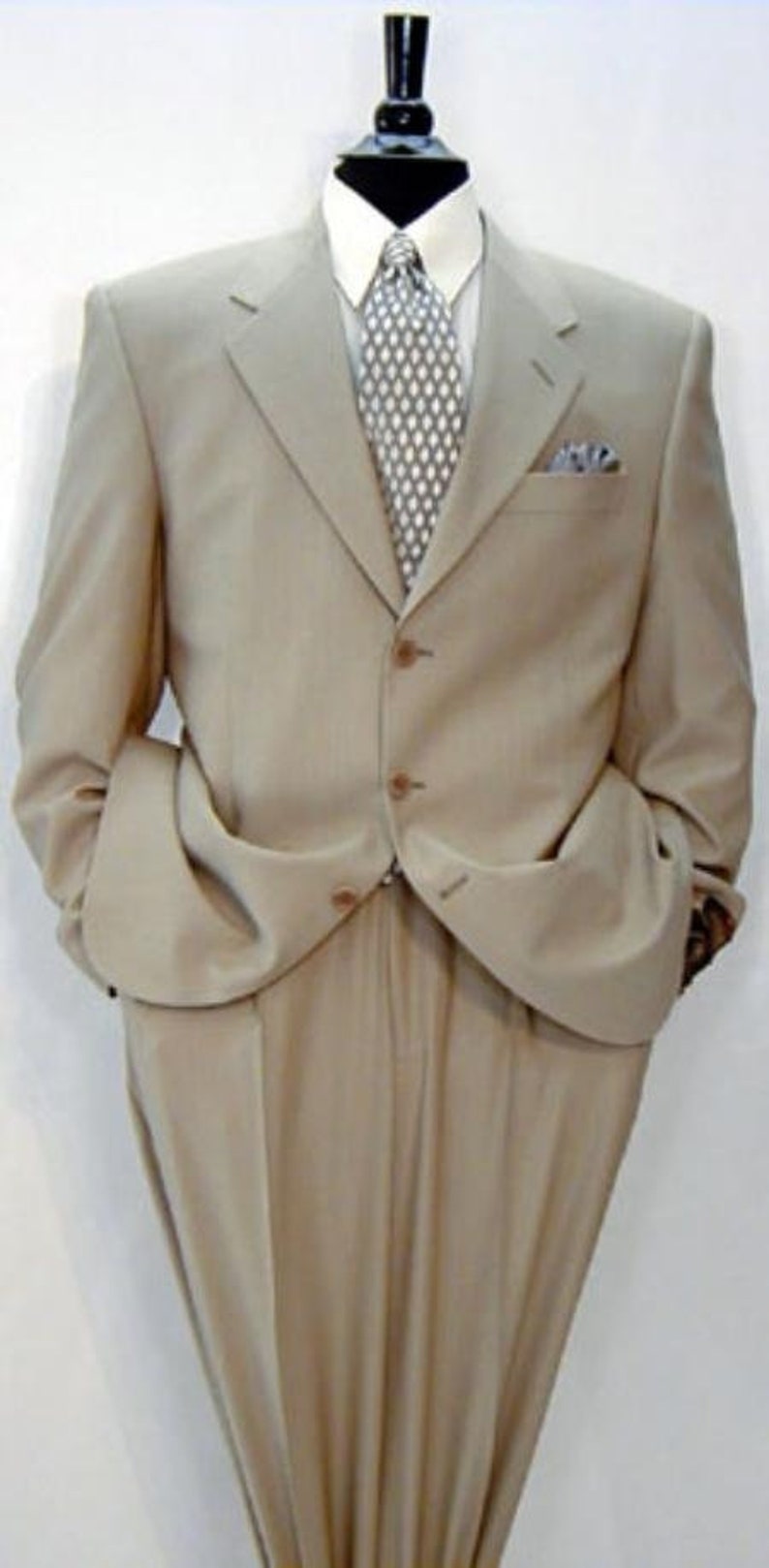 Mens Formal Luxeriouse High End Notch Lapel Side Vented Suit 3 Buttons Full Canvas 100/% Wool Solid Tan ~ Beige
