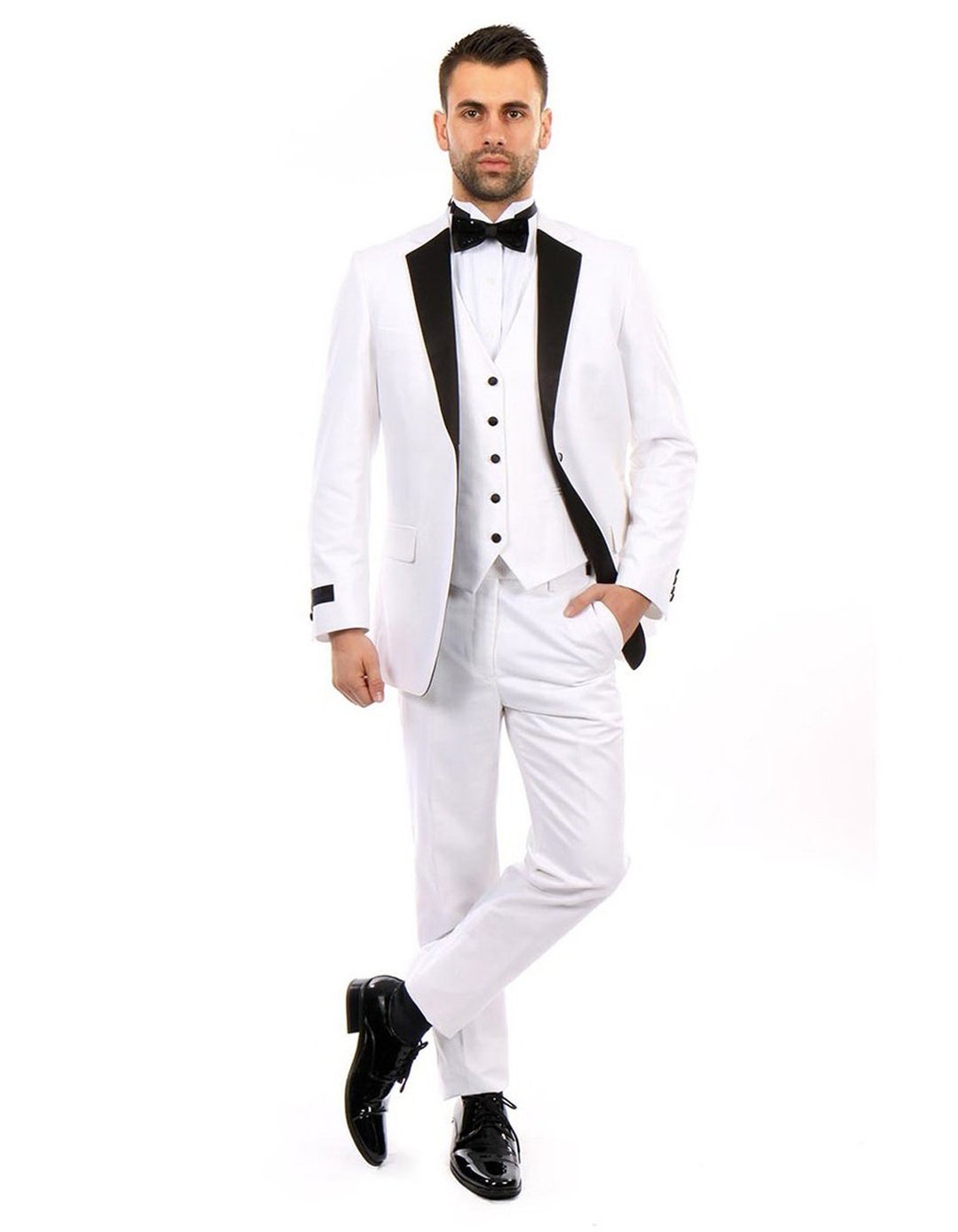 Men's Vested Modern Fit Notch Tuxedo in Black and White - Etsy