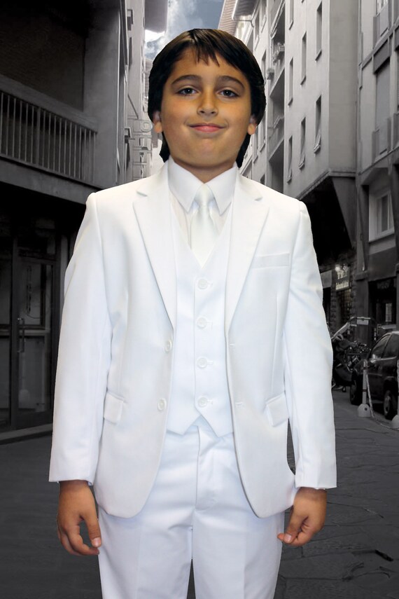 Camisa blanca traje 5pc pajarita y chaleco para niños - Etsy España