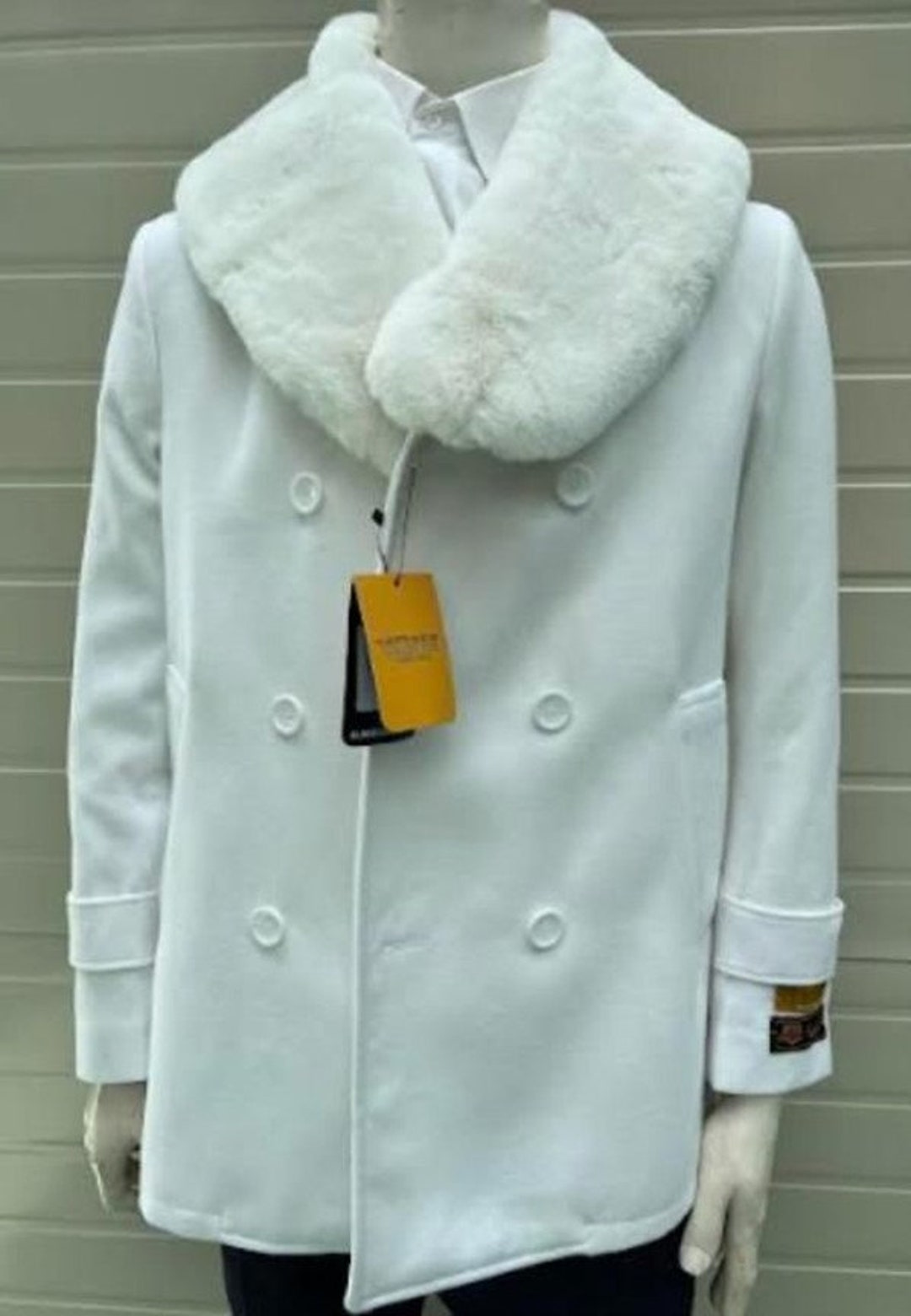 Fur collar peacoat mens cheap