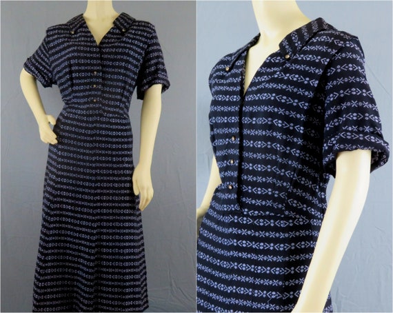 XXL Vintage 1940s 40s Dress | Navy Rayon Navajo st