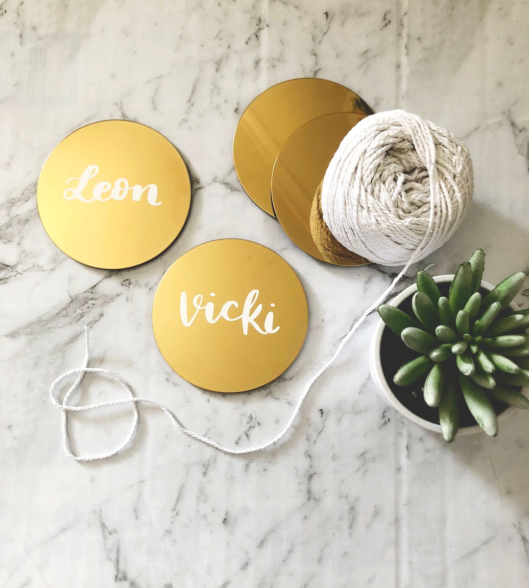 Personalised Gold Mirror Coasters Wedding Place Cards Special Occassion