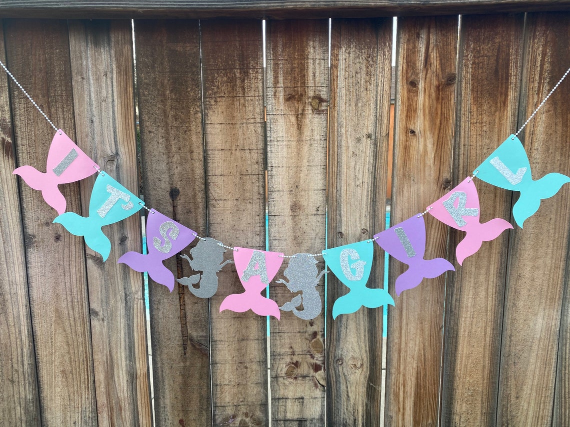 Its a girl mermaid banner mermaid baby shower mermaid baby | Etsy