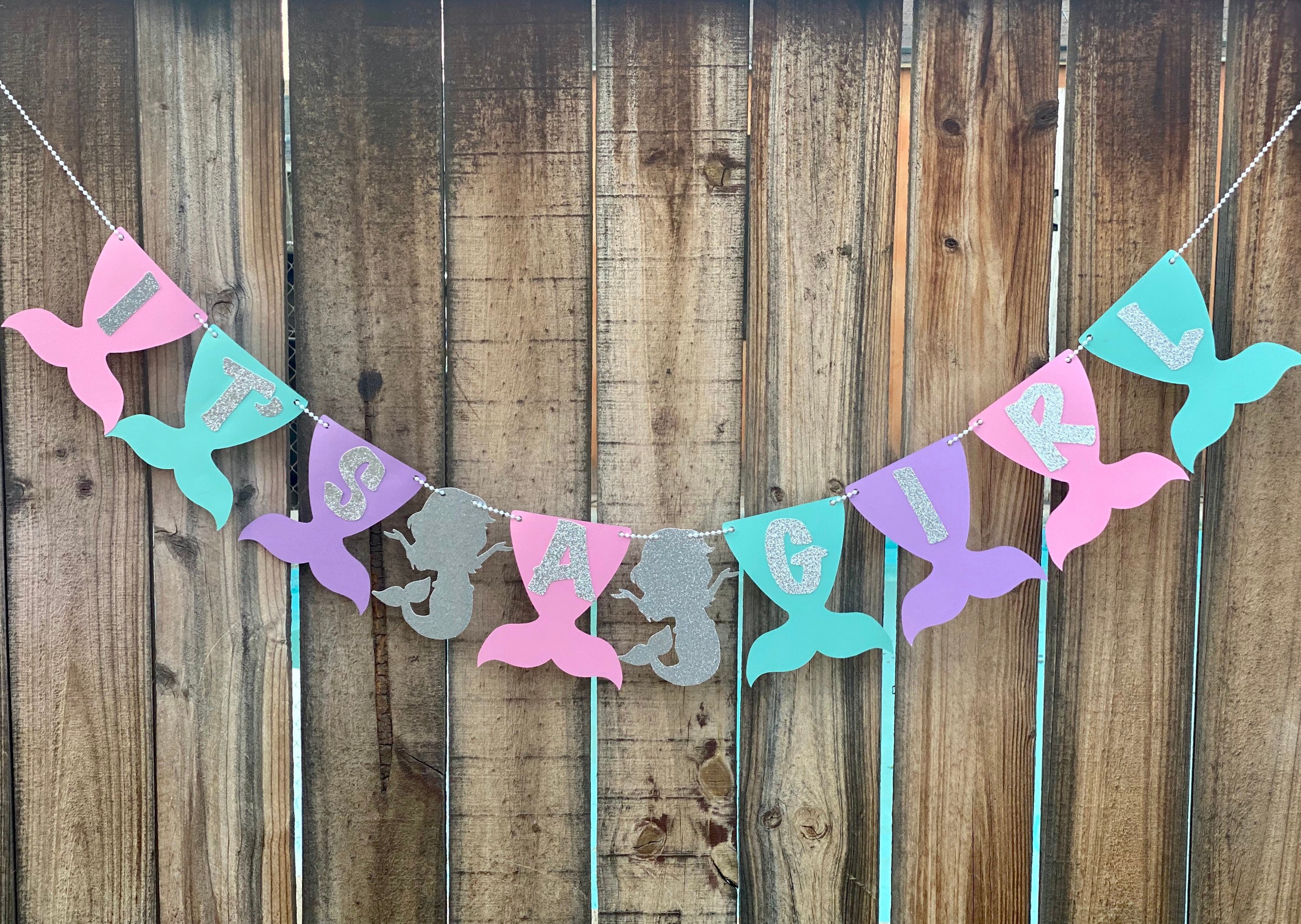 Its a girl mermaid banner mermaid baby shower mermaid baby | Etsy
