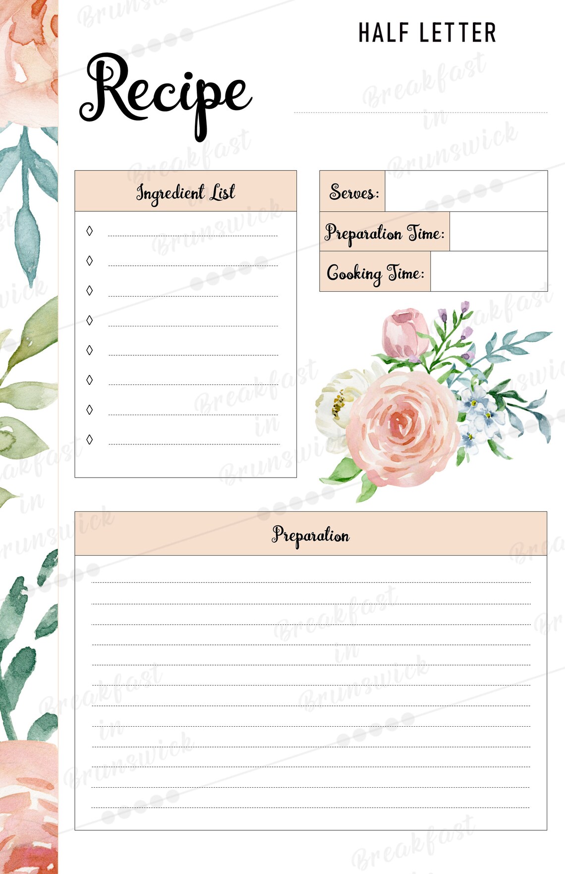 Printable Recipe A5 Recipe Planner Template Half Letter Etsy