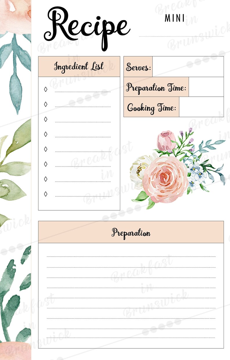 Happy Planner Recipe Insert Mambi Mini Printable Recipe Etsy